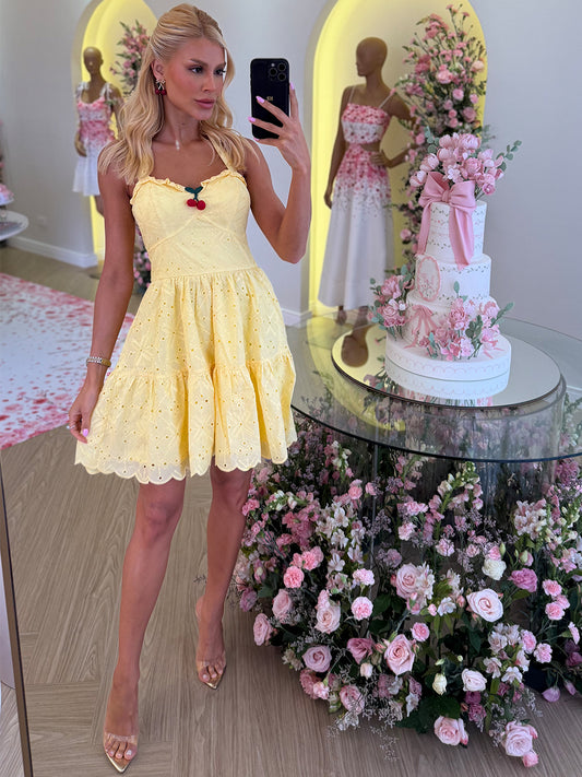 Vestido Curto Amarelo Cereja Bloom