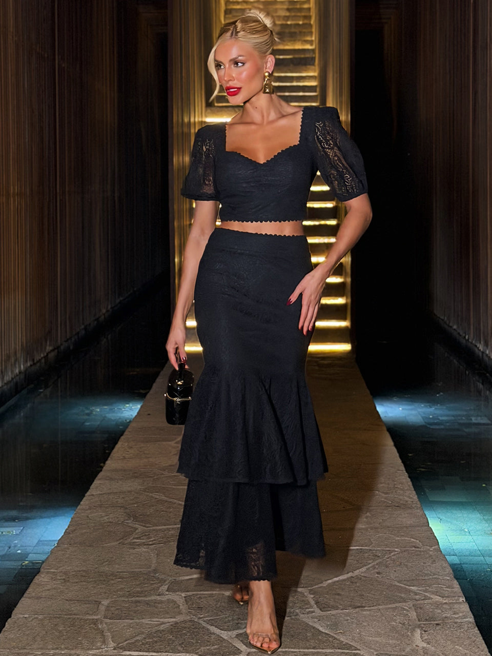 Conjunto Midi Preto Sera Romantica