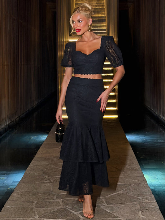 Conjunto Midi Preto Sera Romantica