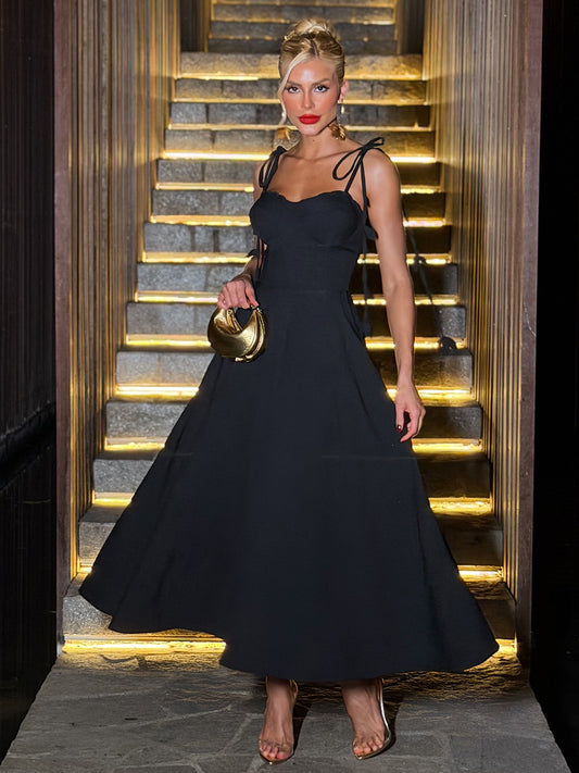 Vestido Midi de Crepe Preto Bella Di Luna