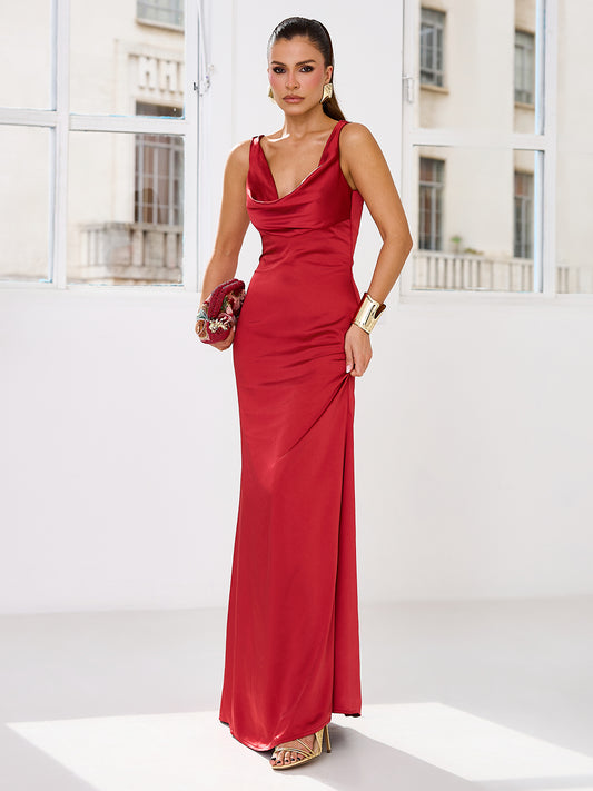 Vestido Forever Yours Midi Sereia em Cetim Premium Vermelho | Limonada Pink
