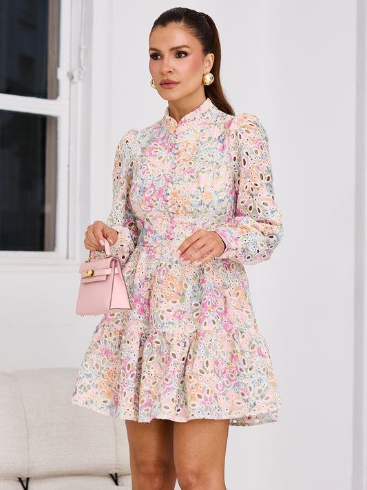 Vestido Maison des Roses Curto em Laise Estampada Floral | Limonada Pink