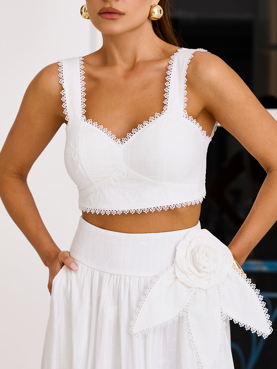 Conjunto Casablanca Midi em Cambraia Bordada Off-white | Limonada Pink