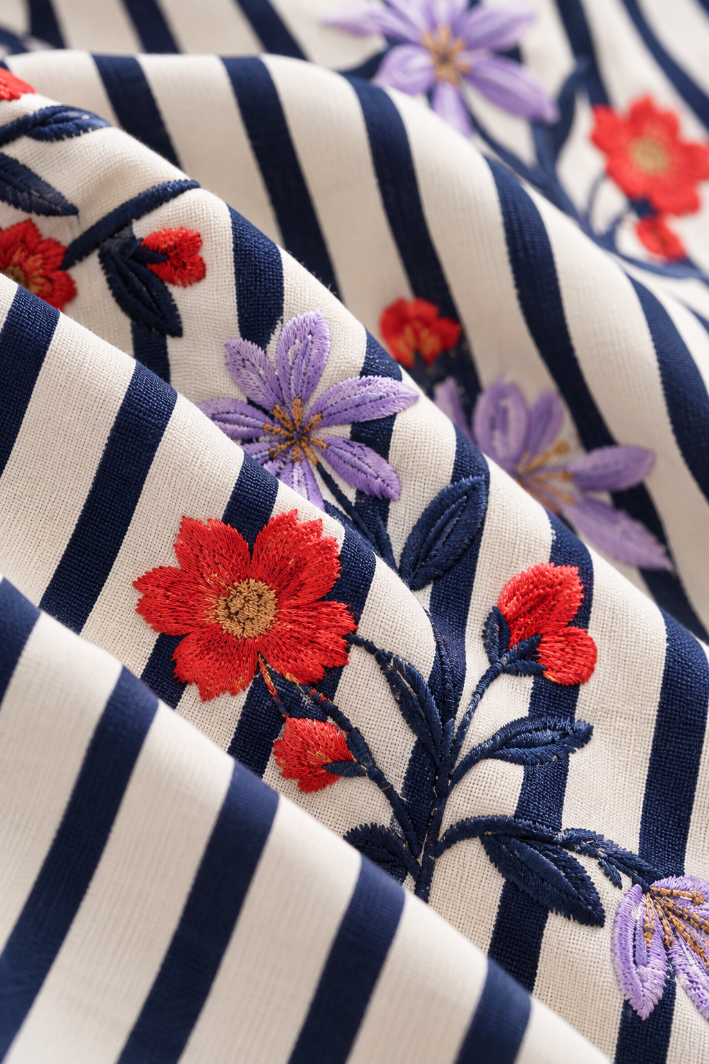 Conjunto Sailor Blossom Cropped e Saia Midi de Tricoline Bordada Navy Floral | Limonada Pink