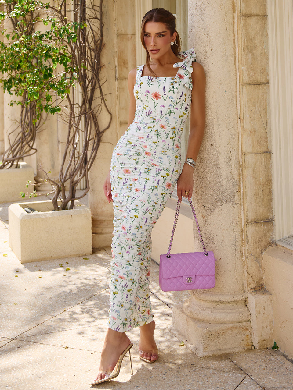 Vestido Giardino Midi Floral Drapeado | Limonada Pink