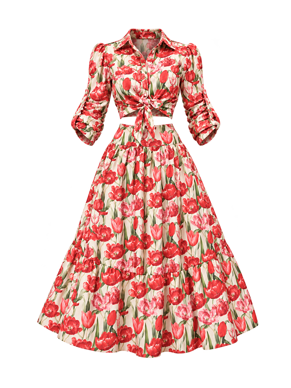 Conjunto Holly Midi Floral em Crepe Alfaiataria Premium Bege | Limonada Pink