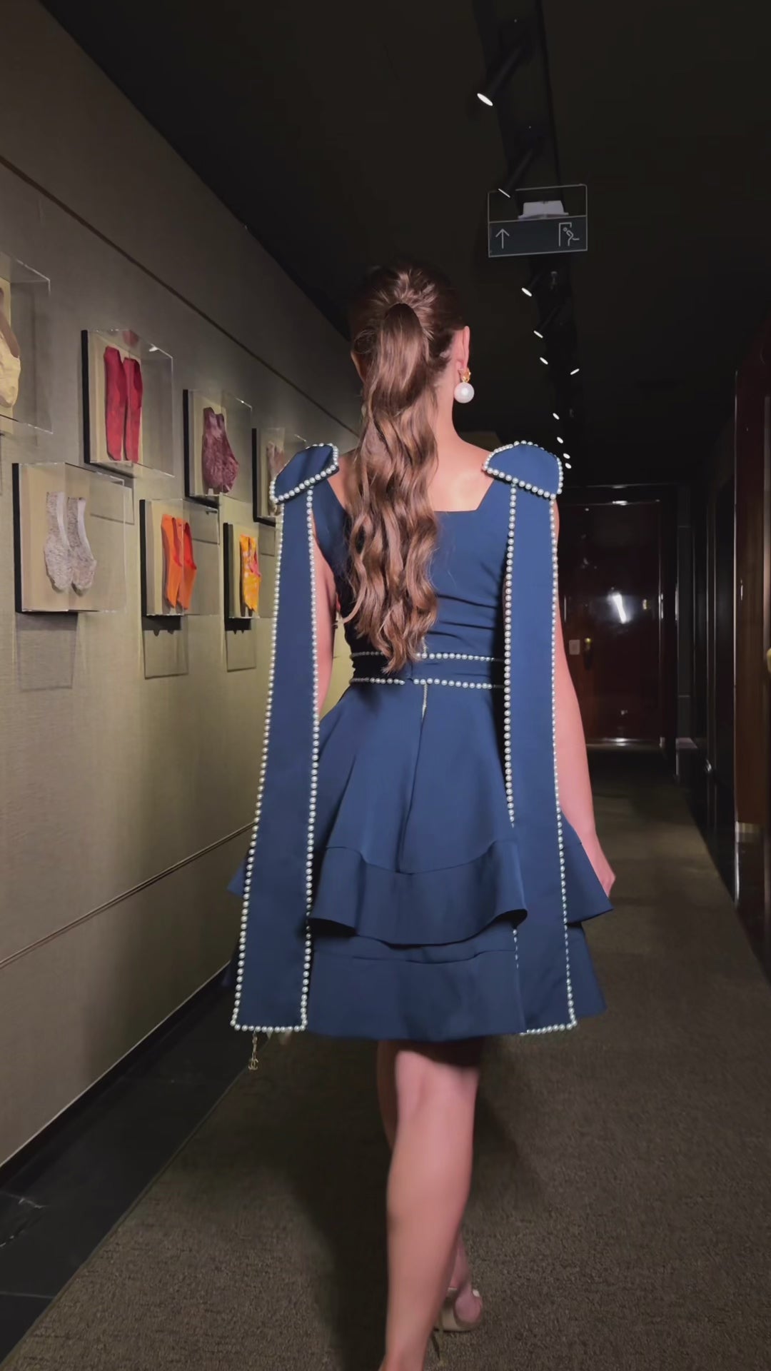 Short Blue Dress in Marine Pearl Crepe