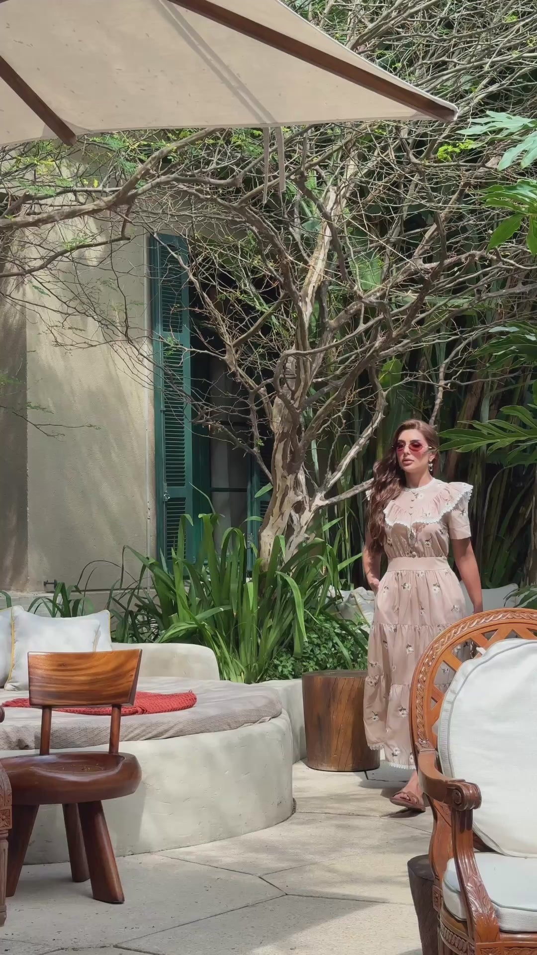 Daisy Embroidered Cambric Nude Midi Dress