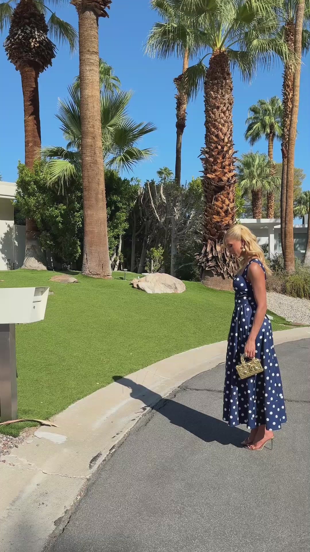 Navy Blue Polka Dot Midi Dress