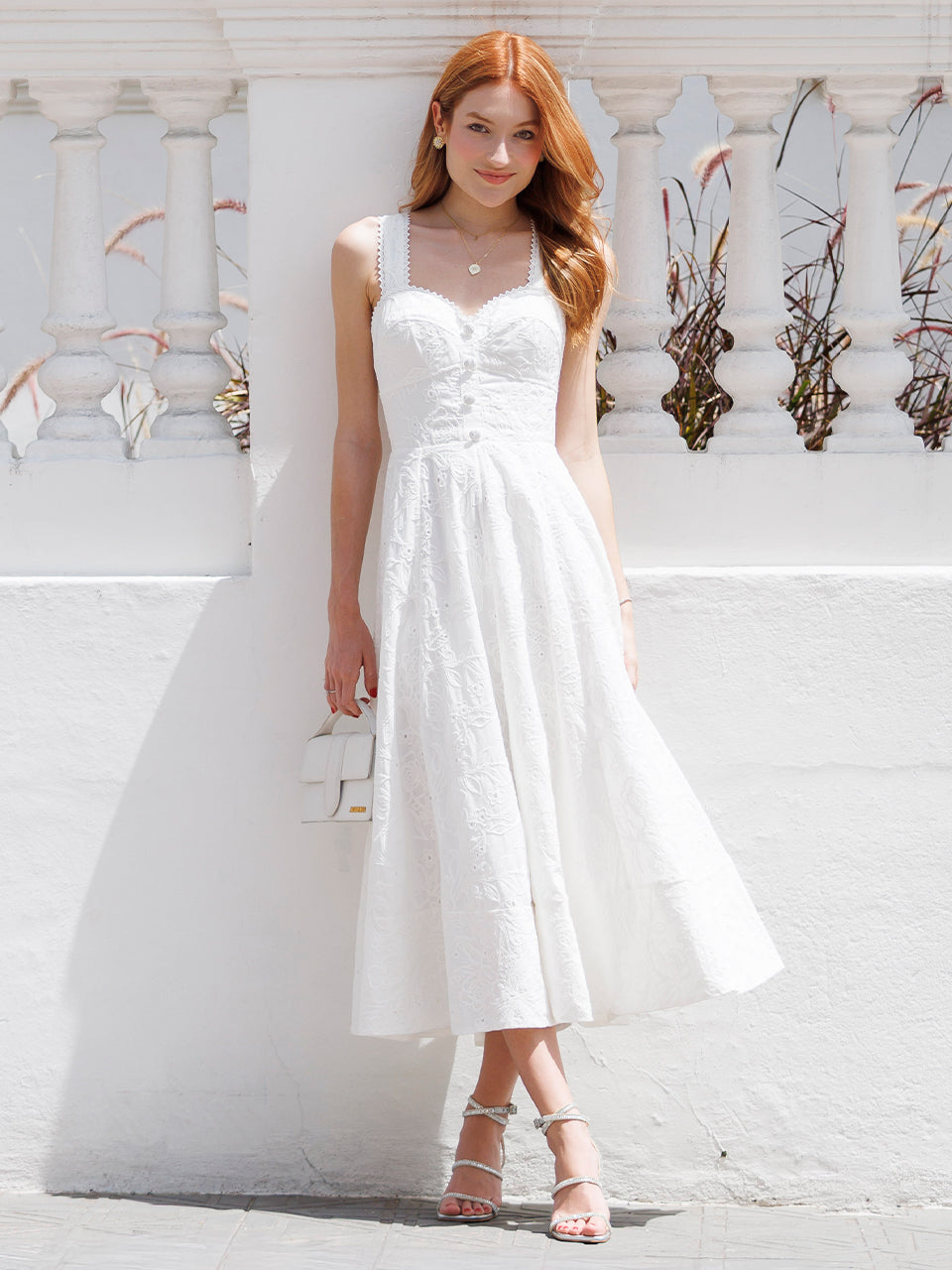 Fresh Serena Off-White Laise Midi Dress