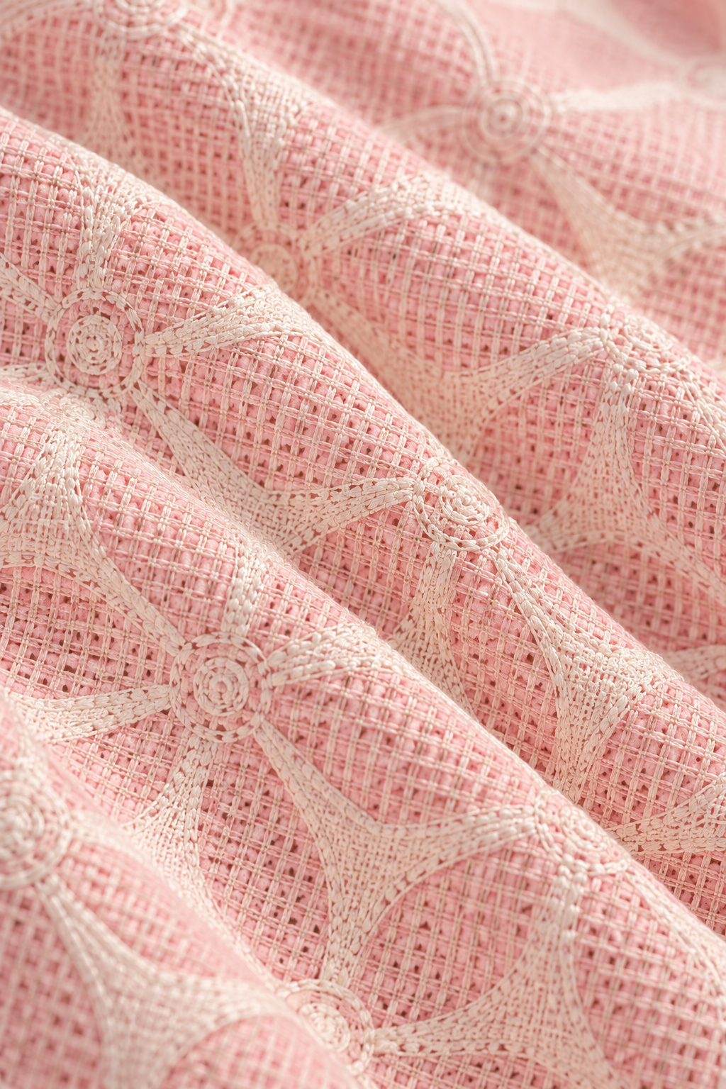 Vestido Petal Diary Midi Balonê em Tecido Telado Bege e Rosa | Limonada Pink