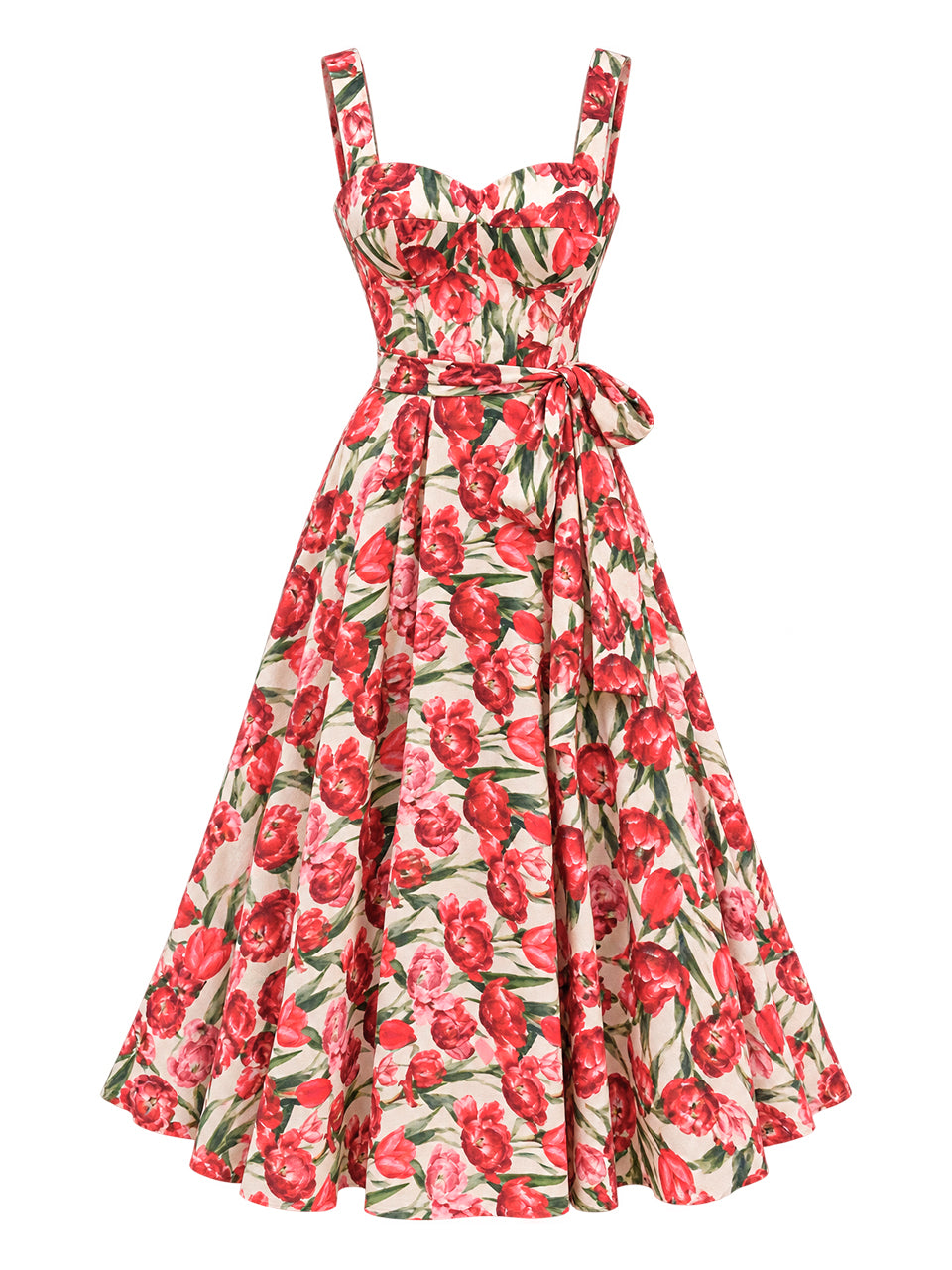 Vestido Holly Midi Floral em Crepe Alfaiataria Premium Bege | Limonada Pink