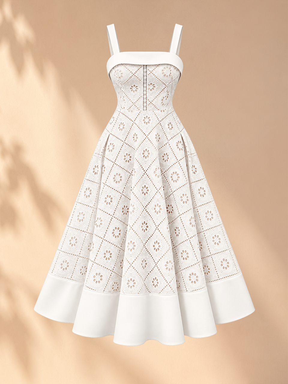 Vestido Marguerite Midi Off-White em Laise e Crepe Alfaiataria Premium | Limonada Pink