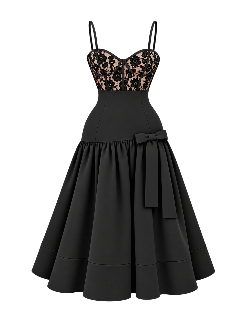 Vestido Monique Midi Preto em Renda Aveludada e Crepe Alfaiataria Premium | Limonada Pink