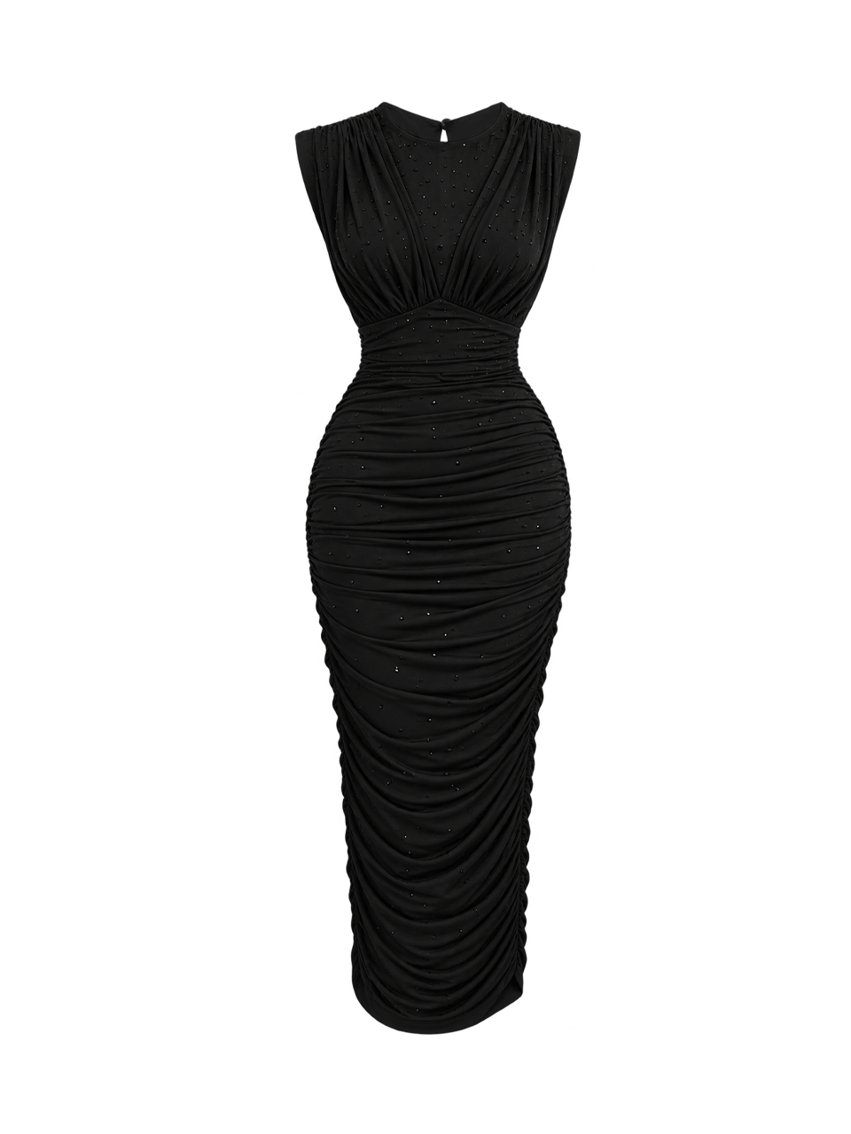 Vestido Luna Midi Preto em Malha com Cristais Termocolantes | Limonada Pink