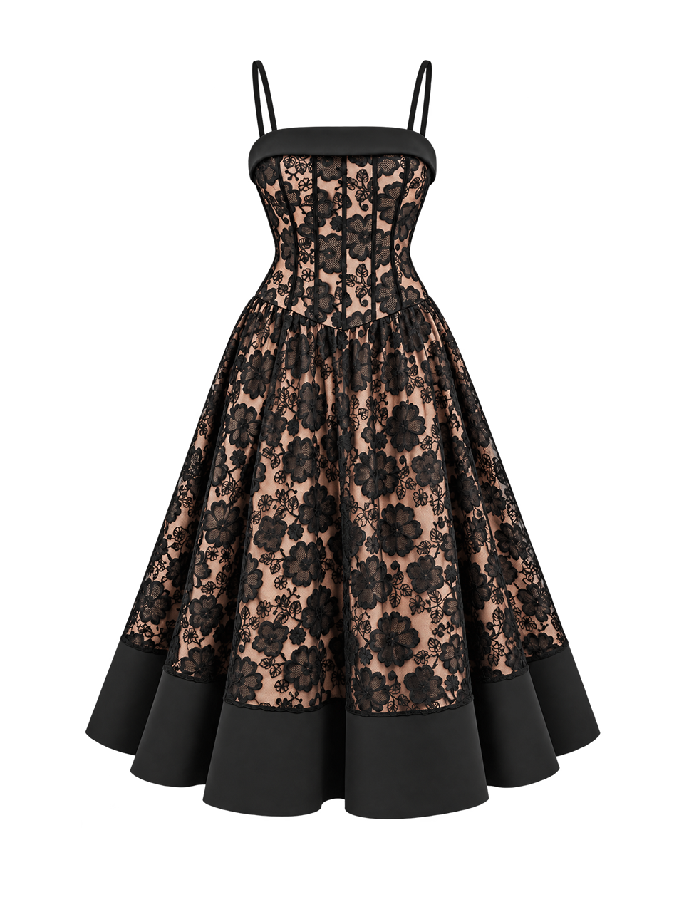 Vestido Luma Midi Preto em Tule Rendado e Crepe Alfaiataria Premium | Limonada Pink