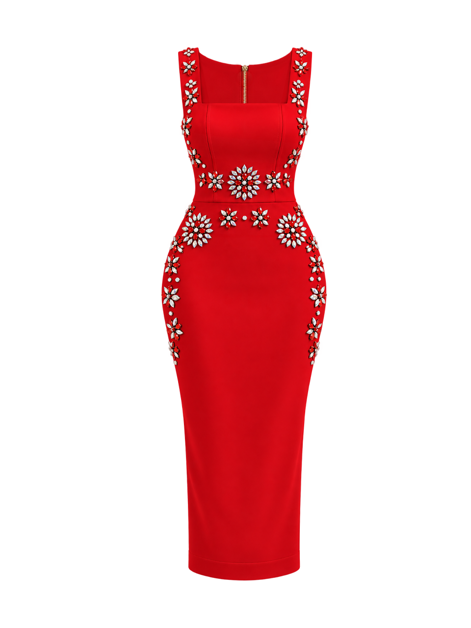 Vestido Eve Midi Vermelho em Crepe Premium com Pedrarias | Limonada Pink